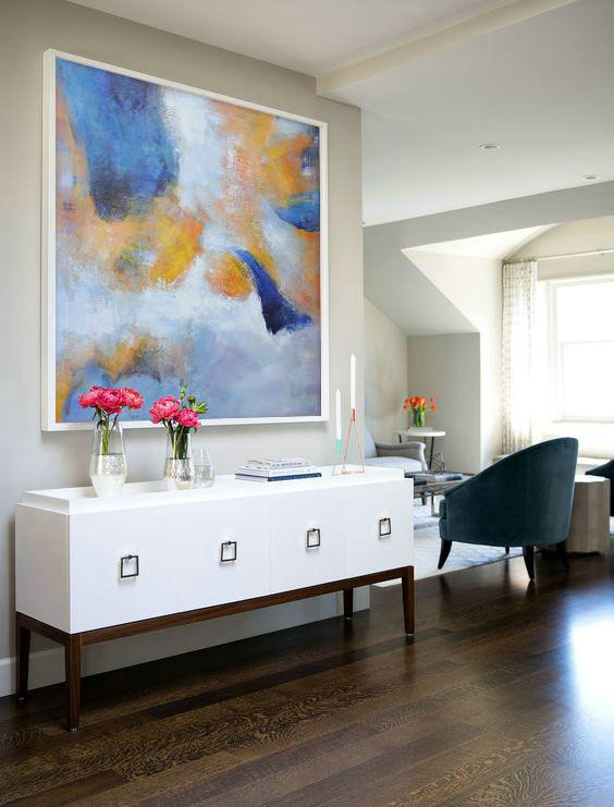 Original Extra Large Wall Art,Oversized Square Abstract Art,Contemporary Art Wall Decor,White,Blue,Yellow.etc